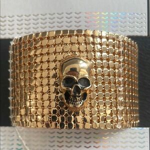 Gold Tone Skull Cuff Bracelet